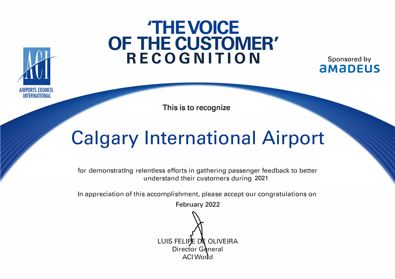 Survey says: YYC is awarded Airports Council International (ACI) Voice of Customer Recognition Award 2021